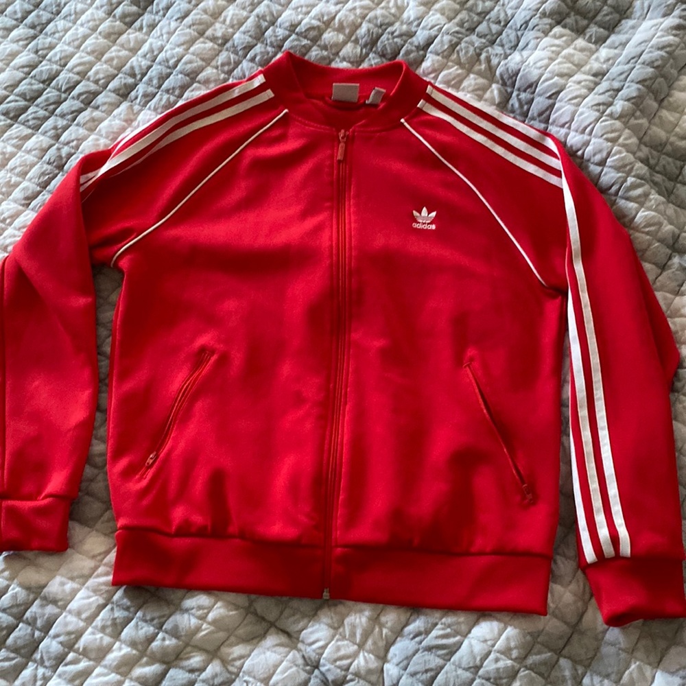 red adidas zip up